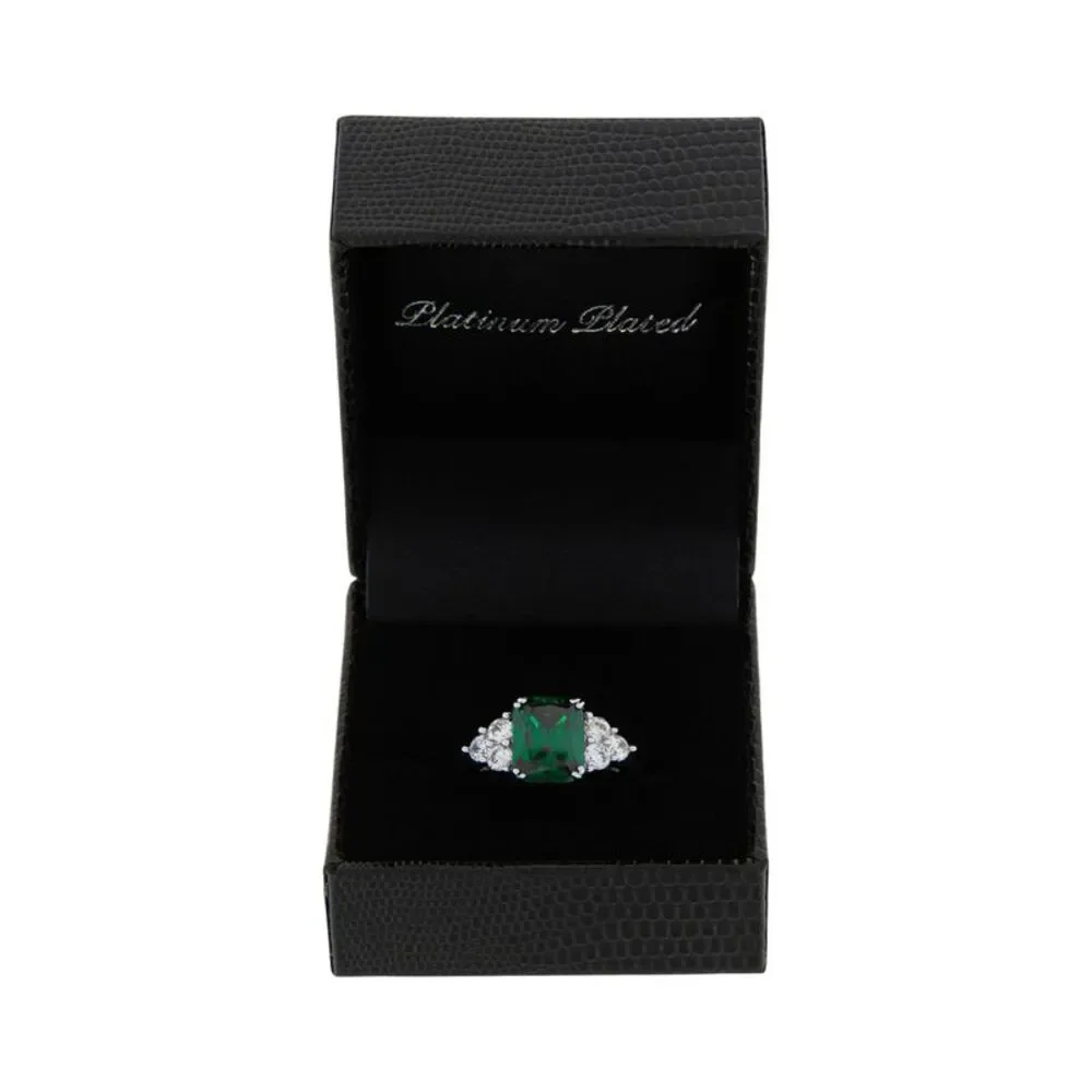 Gold Coast Platinum Plated Emerald and Cubic Zirconia Statement Ring, Size 6